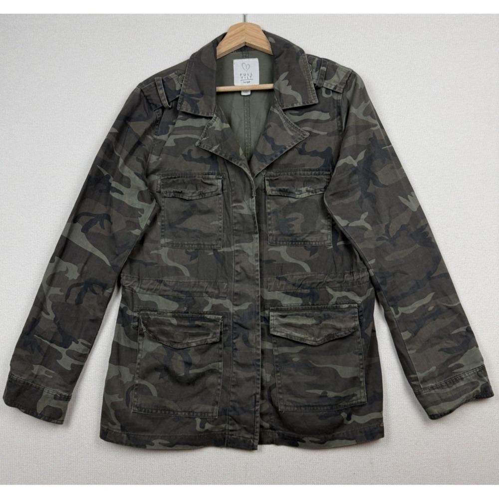 FULL TILT Utility Jacket Women's Large Camo Military Y2K Streetwear Long Sleeve